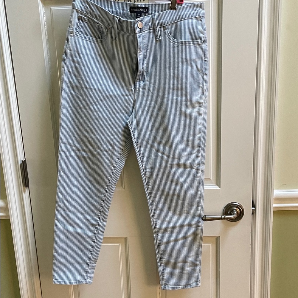 J Crew Mercantile Blue and White Stripe Jeans Size 30